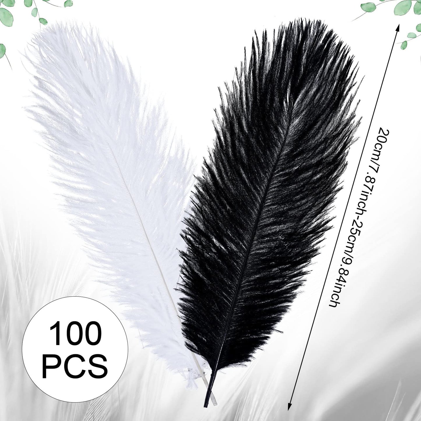 Giegxin 100 Pcs Natural Ostrich Feathers Bulk for Centerpieces 8-10 Inch/ 20-25 cm White Black Ostrich Feathers for DIY Crafts Christmas Wedding Masquerade Party Decorations