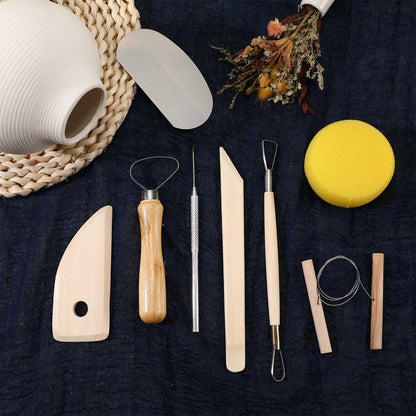 Leriton 40 Pcs Pottery Clay Tools Kit Sculpting Clay Tool Includes Cutting Modeling Trimming with Wooden Handles Carving Kit for Beginners Carving Shaping