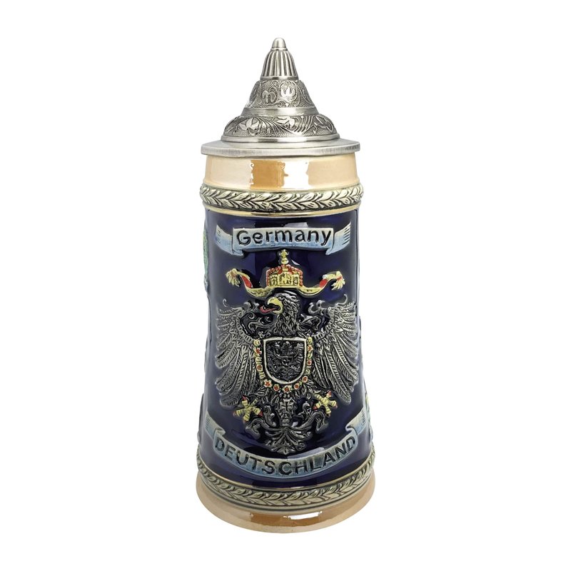 Essence of Europe Gifts 1 L Deutschland German Beer Stein with Lid – German Adler (Eagle) Tankard Hand Painted Engraved Cities Beer Stein Mug - Stein Mug By E.H.G