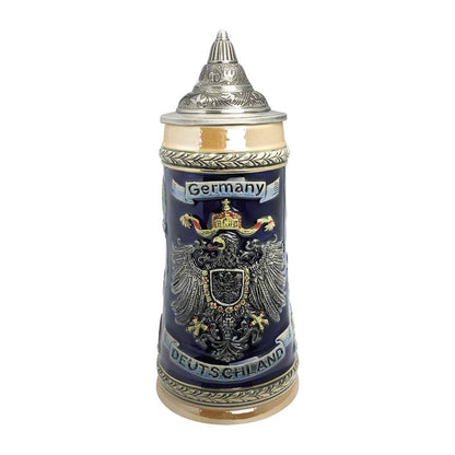 Essence of Europe Gifts 1 L Deutschland German Beer Stein with Lid – German Adler (Eagle) Tankard Hand Painted Engraved Cities Beer Stein Mug - Stein Mug By E.H.G