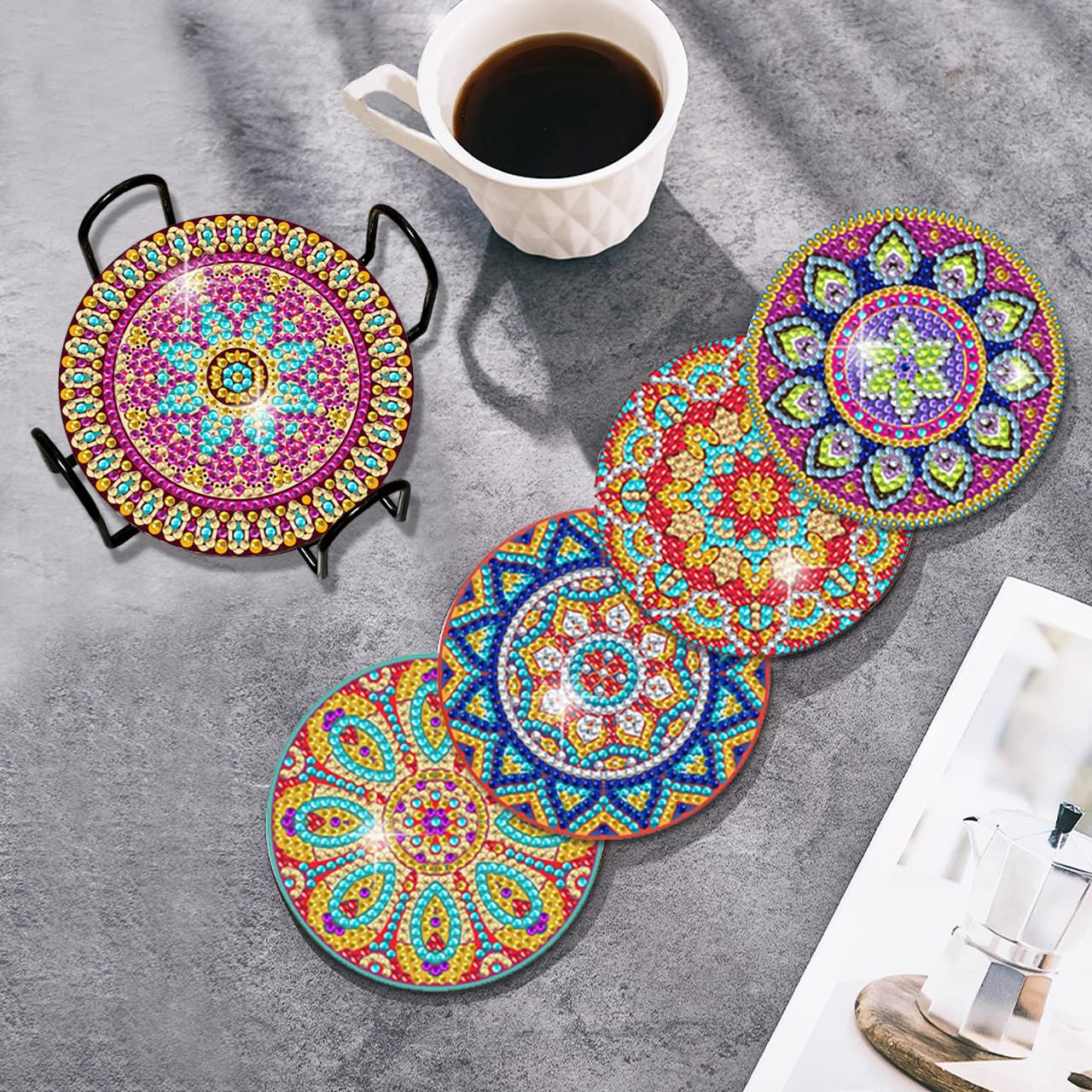 Vcekract Diamond Painting Coasters, 6 Pcs Mandala Diamond Art Coasters with Holder, Crafts Kits for DIY Coasters, Adult Crafts Projects Kits Women