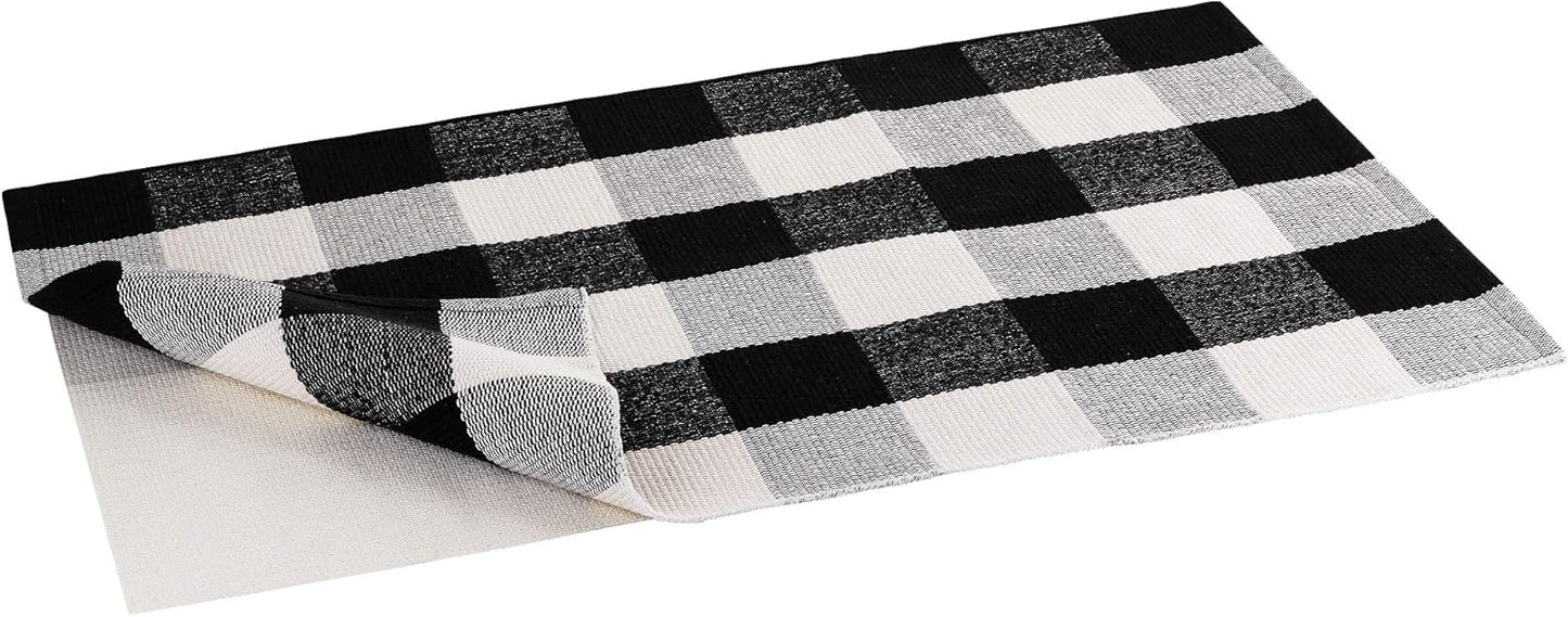 Buffalo Plaid Rug - Black and White Checkered Outdoor Rug, Washable 24x36 Inches