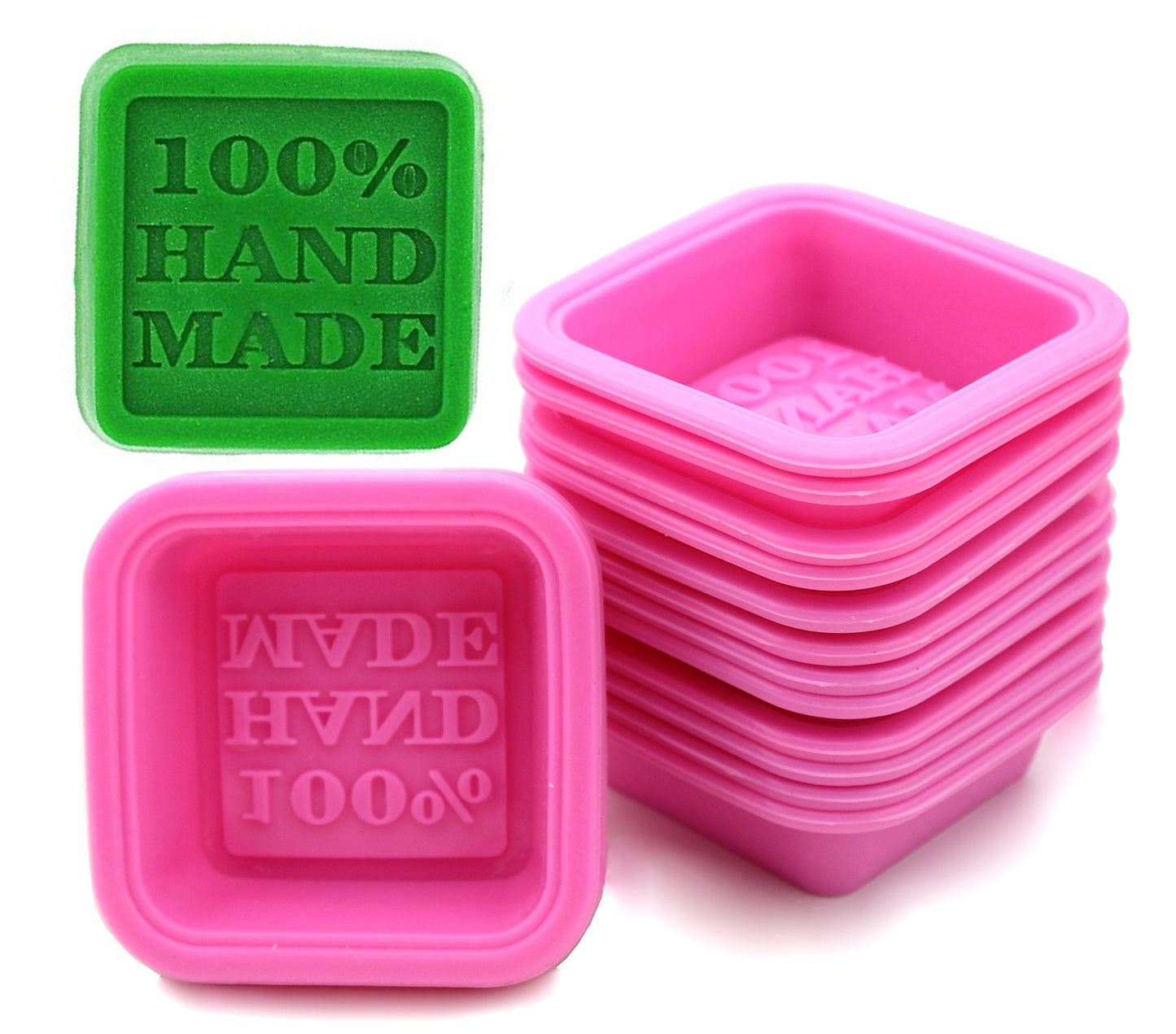 (20-Pack) DIY Handmade Soap Molds, Baking Molds, Cupcake Liners - 100% Handmade Square Silicone - - Microwave, Oven, Refrigerator, Freezer and Dishwasher Safe for Homemade Craft (Square)