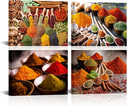 Hang,12x16inchx4Pieces HOMEOART Herbs and Spices Kitchen Wall Art Dining Room Decor Pictures Food Art Prints Framed