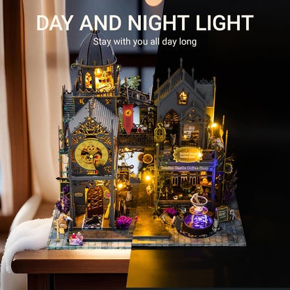 DIY Miniature House Kit, Book Nook Kit, Dollhouse for Adults to Build with LED Lights, Magic Castle, Prefab Haunted Model House, Birthday/Christmas (Huoluo Castle)
