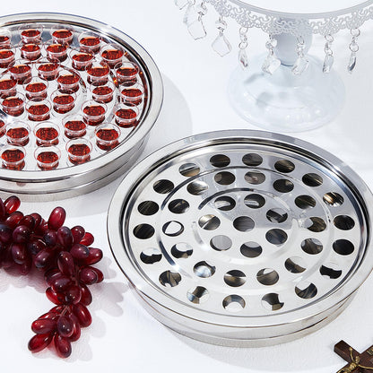 Zhehao 2 Pcs Communion Trays with Disposable Chalices for Church Supplies, Each 40 Holes Communion Supplies Set Stackable Worship Trays for Church Services Weddings & Gatherings (Silver)