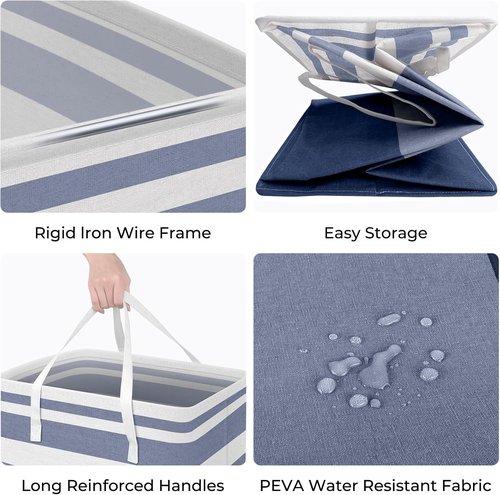 HomeHacks Large Laundry Basket - Waterproof & Collapsible Hamper with Extended Handles | 125L, Blue