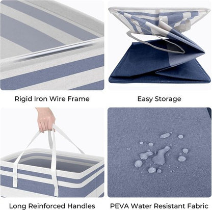 HomeHacks Large Waterproof Laundry Basket - Collapsible Tall Hamper with Extended Handles | 75L, Blue
