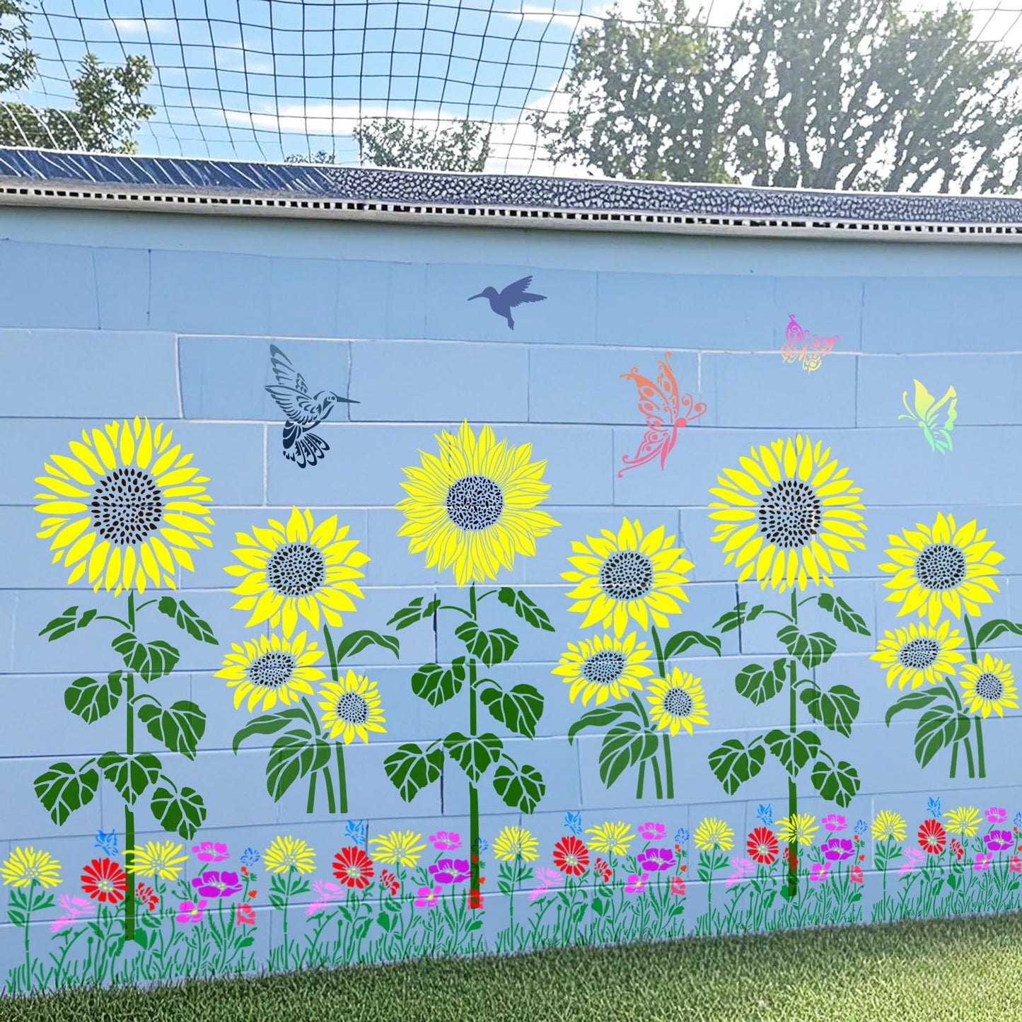 Large Sunflower Stencil Fence Stencils for Outdoors Reusable Floral Templates Large Flower Stencils for Painting on Wood Fence Garden Wall Mural DIY Crafts Canvas Fabric Furniture(sunflower9)