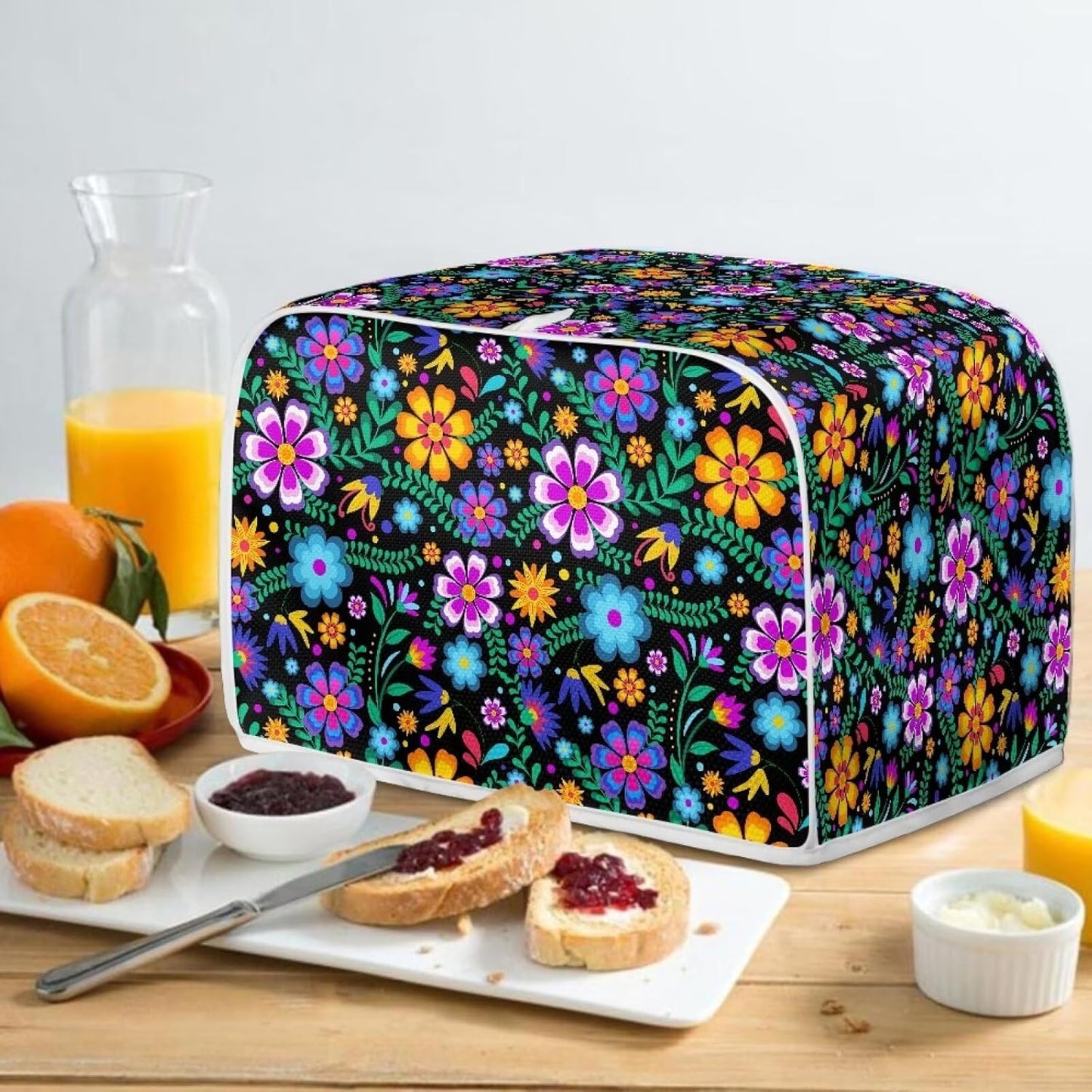 Floral 2 Slice Toaster Covers, Anti-Sputtering Dust Cover, Small Washable Kitchen Appliance Protector