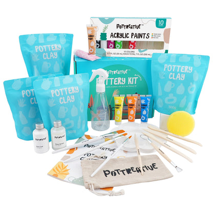 MCOOH Air Dry Clay Kit for Beginners - All-in-One Pottery Set with Sculpting Tools, Paints, Varnish, DIY Craft Kit to Make Trinkets, Home Decor, Gifts