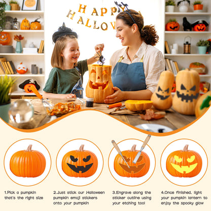 Gustum 80 Designs Pumpkin Stickers for Decorating, Jack-O'-Lantern Face Craft Decals, Pumpkin Carving Stickers Kit, Halloween Decorations Supplies Trick or Treat Party Favors for Kids
