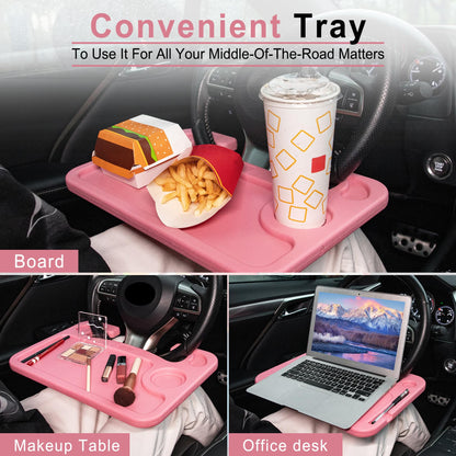 JUSTTOP Car Steering Wheel Desk for Laptop,Multipurpose Travel Car Accessories, Car Seat Stand Trays for Eating, Steering Wheel Under Table Console(Black)