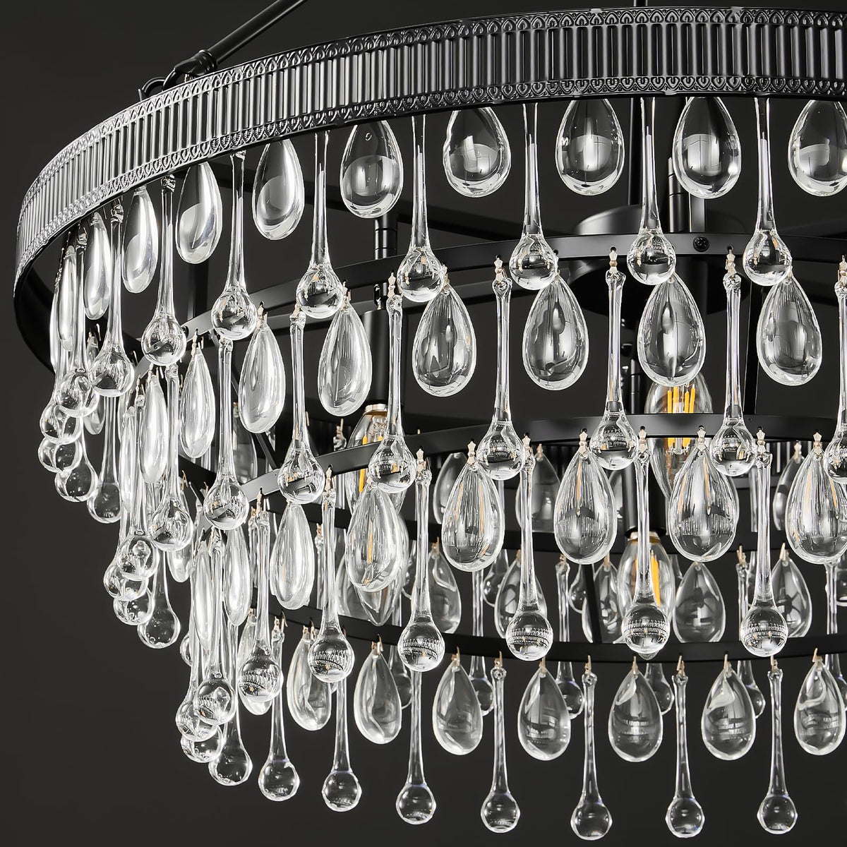 Black Modern Raindrop Crystal Chandelier: 28" Round K9 Crystals Contemporary Chandeliers for Dining Room Lights over Table - Adjustable Large Light Chandelier for Bedroom Living Kitchen Entryway Foyer