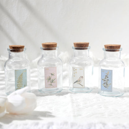 Magic Season Decorative Glass Bottles with Cork Stoppers (5 fl oz. Wide Mouth Round Bottles/Set of 6)