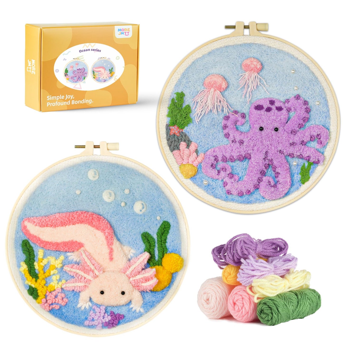 Punch Needle Kits Adults Beginner,Punch Needle kit for Beginners, Embroidery kit for Beginners,Includes All Tools and Materials,Easy to Follow Instructions and Videos-(Axolotl+Octopus)