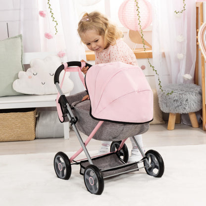 Bayer Baby Doll Stroller Toy Set with Accessories - Pink/Grey Pretend Play Carriage for Toddlers & Kids up to 18 Inch Dolls