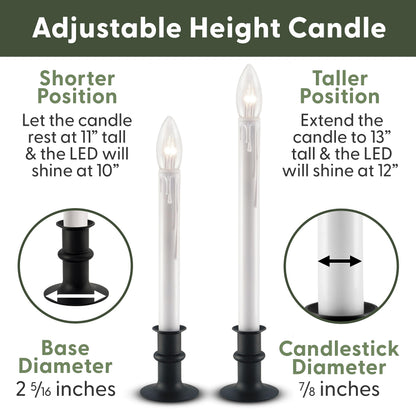 612 Vermont Ultra-Bright LED Window Candles with Timer, Battery Operated, Metal Base, White Candlestick, Adjustable Height (Pack of 4, Brushed Nickel)