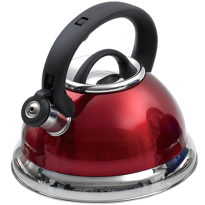 Creative Home Alexa 3.0 Quart Stainless Steel Whistling Tea Kettle Fast Boiling Heat Water for Stovetop Whistle Tea Pot, Metallic Cranberry