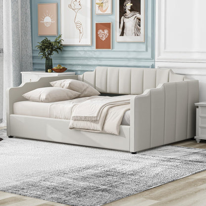 DNYN Full Size Upholstered Daybed for Bedroom,Guest Room,Lift Up Storage Bedframe w/Wood Slat Support,Space Saving Design, Beige
