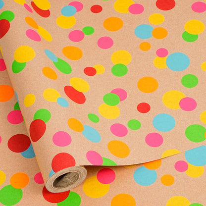 BIOBROWN Kraft Wrapping Paper Roll Colorful Polka Dots Design Perfect for Birthday Holiday Wrap 17 inch X 33 feet