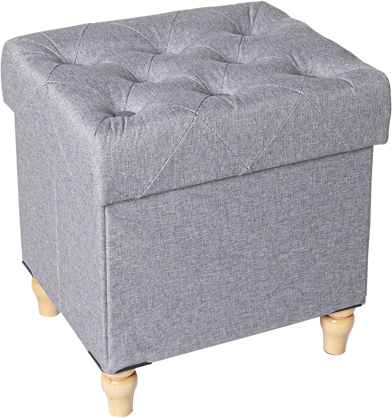 15"x12.6"x15.4 CAROLMADE Folding Storage Ottoman Cube Linen Footstool with Wood Legs Ottoman Footrest for Living Room