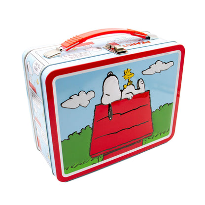 Aquarius Peanuts Snoopy Tin Fun Box with Embossed Cover and Handle 8 x 6 Inches - Collectible Retro Container for Kids Toys, Cards and Memorabilia