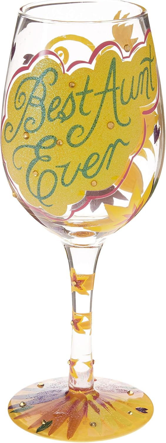 Lolita Best Aunt Ever Artisan Painted Wine Glass Gift