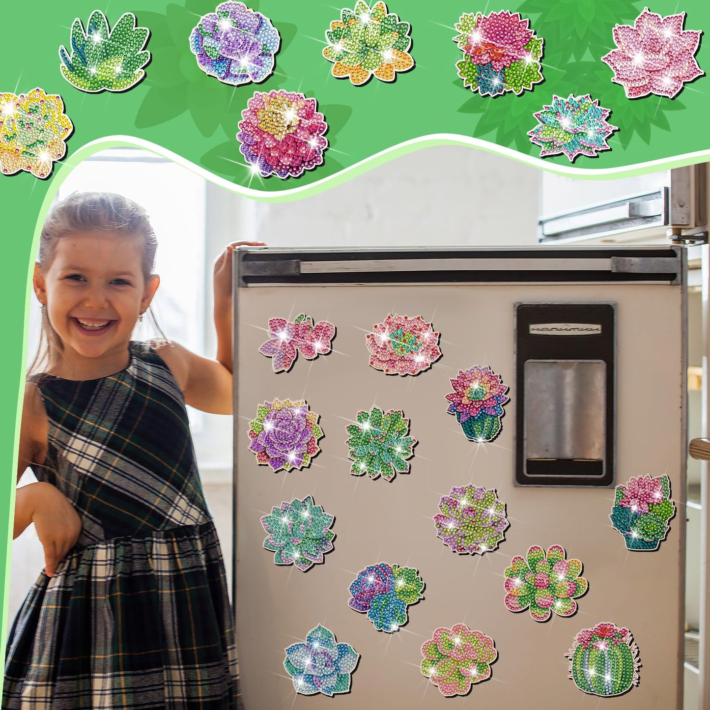 Remuuly 30 Pcs Succulent Diamond Painting Magnets, Spring Diamond Art Magnet Kits for Adults, Succulent Plant Flower 5D Rhinestones Refrigerator Magnetic Stickers for Beginner, DIY Crafts Fridge Gifts
