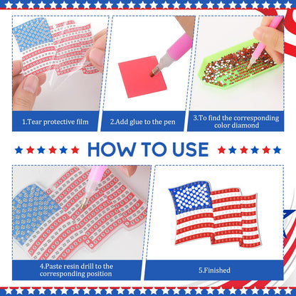 Ecally 15 Pcs Patriotic 4th of July Diamond Painting Keychains 5D DIY Art Ornaments for Independence Day Decor (Vivid)