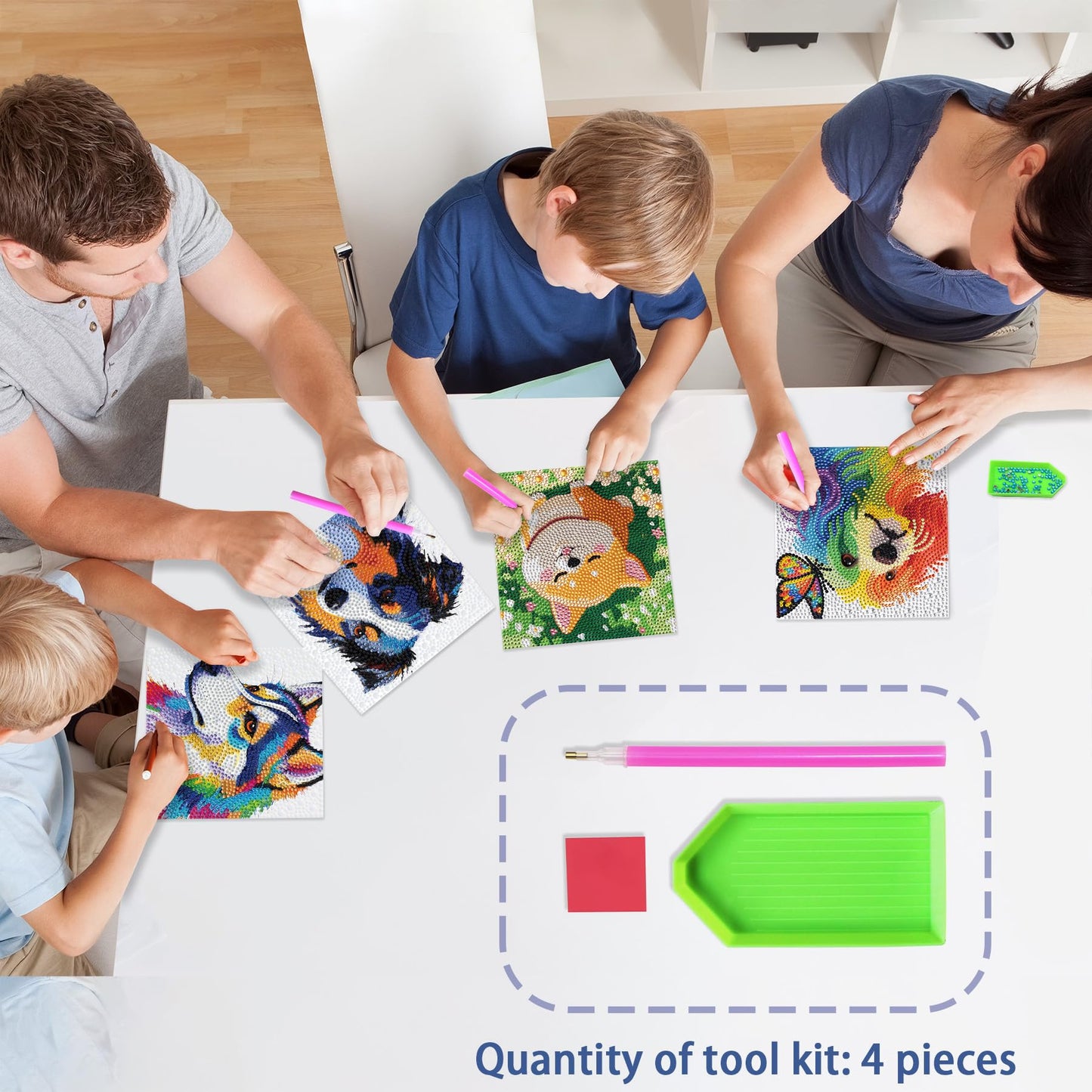 UiSdfuy Diamond Art Kits for Kids,Arts & Crafts for Kid Ages 8-12,Diamond Art for Kids,Gem Art 4 Pack Diamond Painting 6" X 6" (4-Dog)