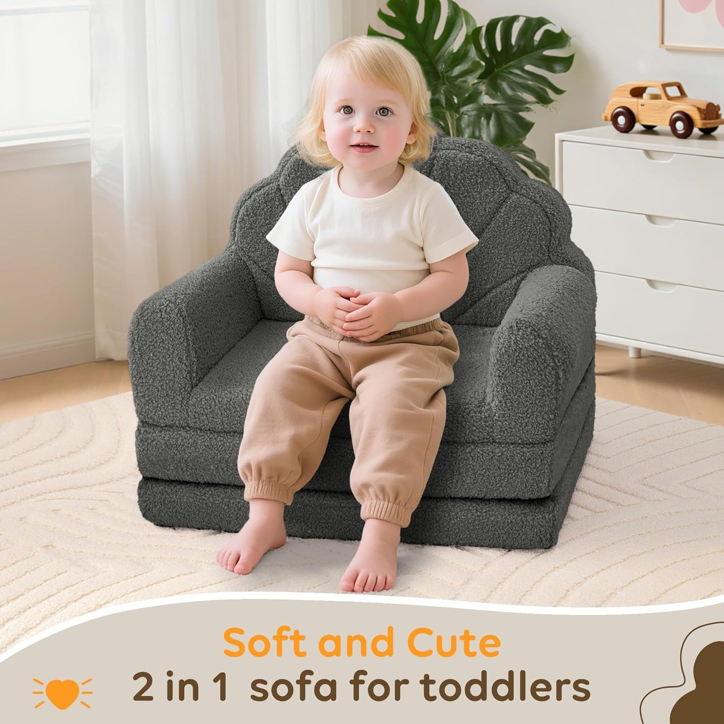 2-in-1 Airpanda Toddler Chair for Kids, Soft Couches that Fold Out for Toddler, Convertible Baby Sofa to Lounger