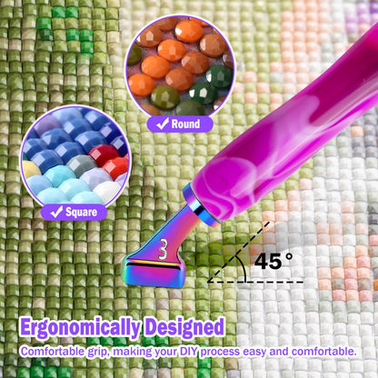 Sttargxing 21 PCS Diamond Painting Pen Kit,45 Degree Stainless Steel Screw Thread Multi Placer with 6 Clay, Diamond Painting Pen Accessories for DIY Craft (Colourful-45° Bevel)