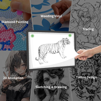 Rechargeable A4 Light Board for Diamond Painting, 9000 Lux Tracing Light Box with Side Physical Buttons, 3 Colors and 6 Levels of Brightness, LED Light Pad for Diamond Art, Drawing, Weeding Vinyl