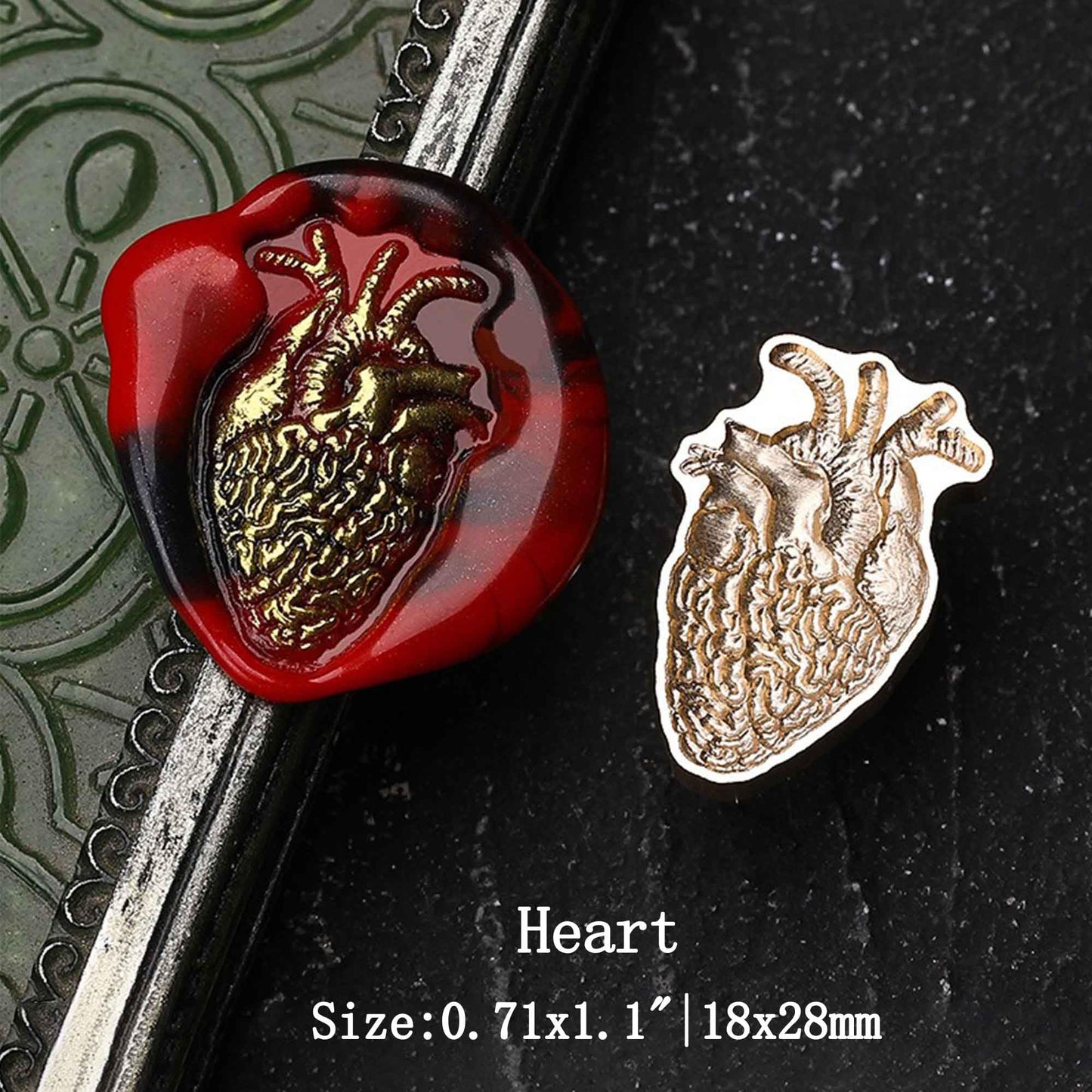 Ychostamp Halloween Wax Seal Stamp - Heart Sealing Wax Stamp, 3D Cardiovascular Specimen Brass Seal for Halloween Wedding Invitation Card, Envelopes, Gift Decoration