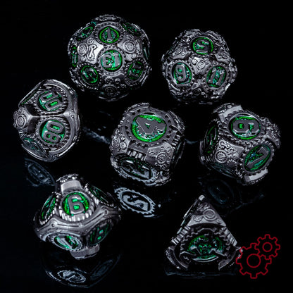 Rolledomain Metal DND Dice Set, Green Steampunk Machinist Gear Heavy Metal Dice Set with Gift Case, Dice Gift for D&D DM and Players, Designed for Dungeons and Dragon, MTG, TTRPG Role Playing Games
