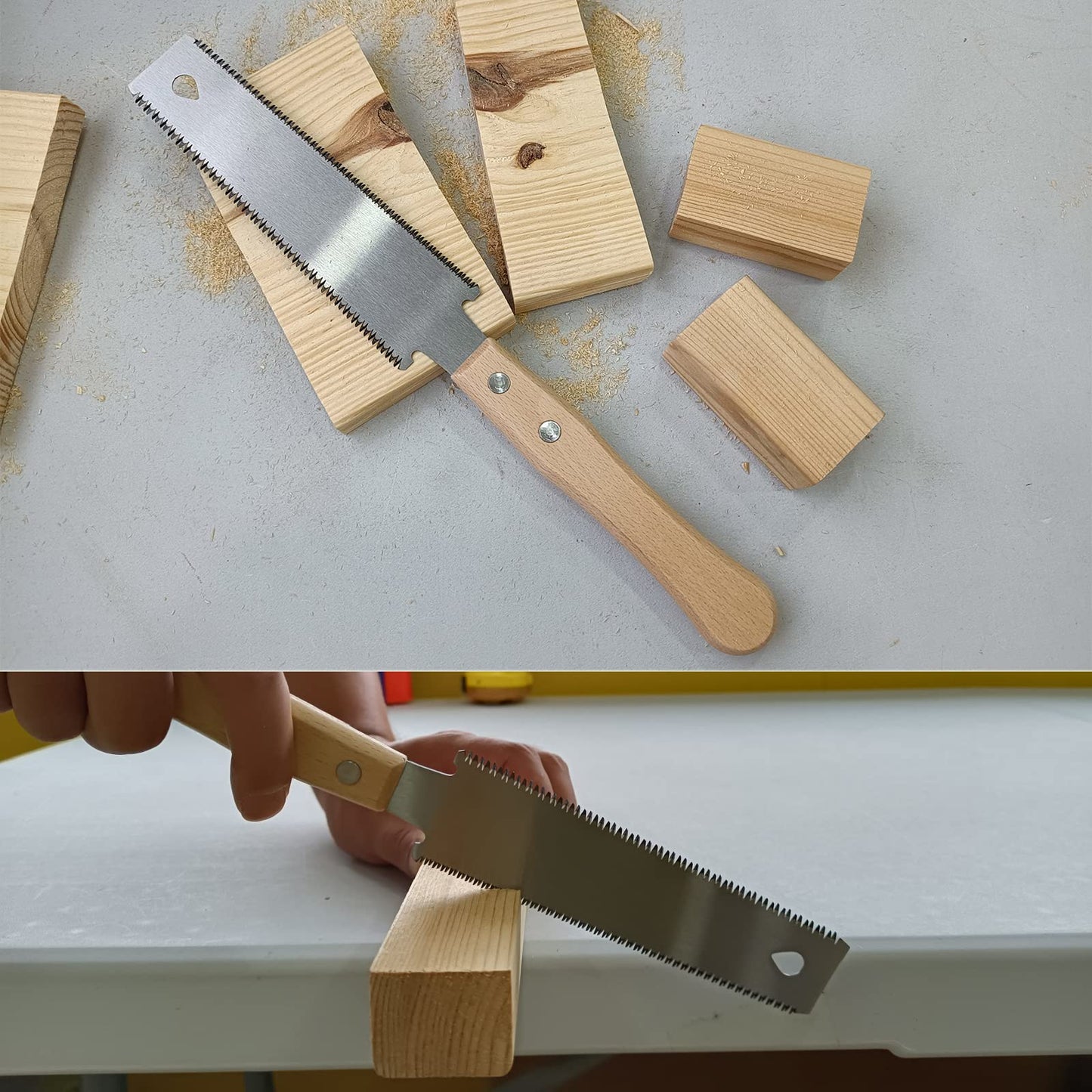 WEIMELTOY Small Woodworking Hand Saw, 6 inch Flexible Blade Double edge TPI 17/11 Pull Saw for Craft, Hobby, DIY, Non Slip Wood Handle Garden Trim, Sharp and Light Woodworking Tools