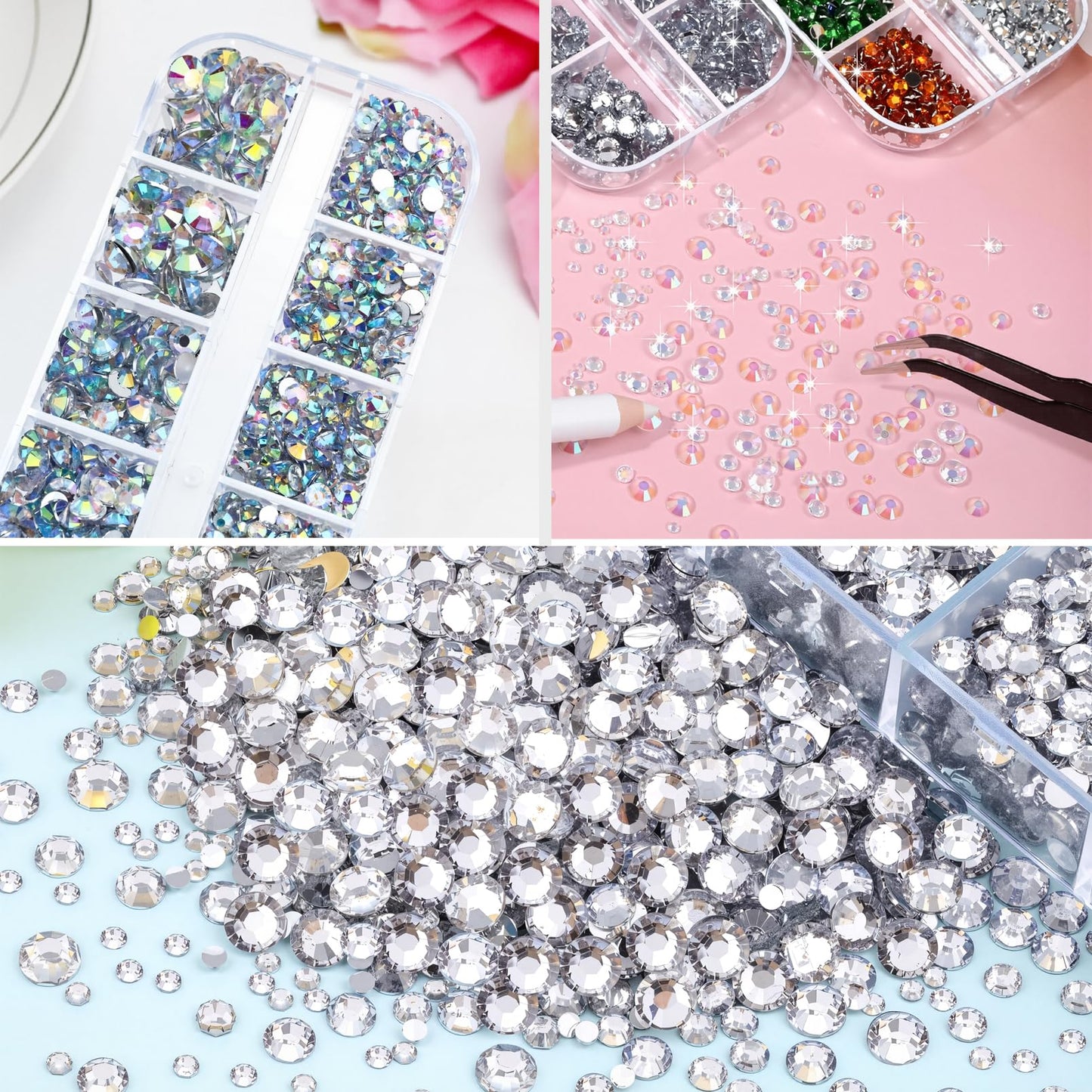 Hotfix Rhinestones Applicator Kit Set 4500 Pcs Crystals (White/AB/Multi-Color) - Bedazzler DIY Craft Includes 19 Pattern Templates, Tweezers, Brush, Storage Bag - for Clothes, Fabric, Jeans (Purple)