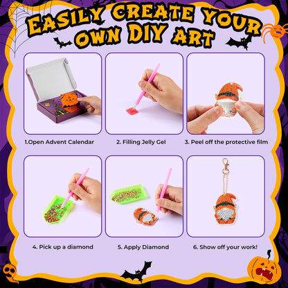Halloween Diamond Painting Advent Calendar 2026, Unique Gnomes Advent Calendar 24 Days, DIY Crafts Diamond Art Calendar, Keychains, Trick or Treat, Surprise Halloween Gifts for Girls, Kids, Women, Adult (Purple Box)