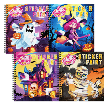 4PCS Paint by Number Sticker Book - Halloween Crafts & Acitivity Puzzles Book for Kids Ages 4-10, Travel Toys for Road Trip & Airplane,Perfect Halloween Gifts & Basket Stuffers for Kids