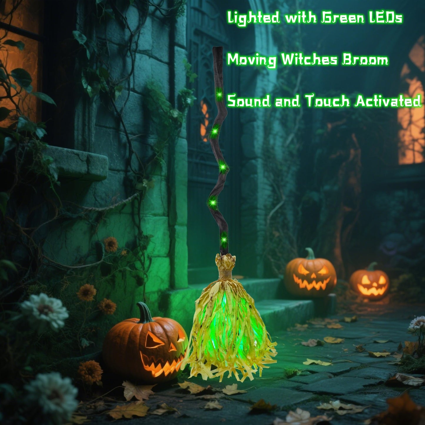 DR.DUDU 35" Animated Witches Broom Halloween Decor Magic Witch Broomstick
