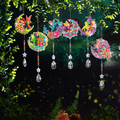 Tradder 6 Pcs Diamond Painting Wind Chimes Spring Diamond Painting Kit Double Sided Elf Ornaments with Crystal Pendant 5D Diamond Art for Spring Home Garden Hanging Ornament