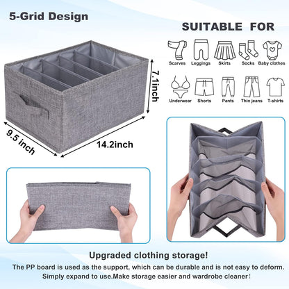 Fixwal 4pcs Wardrobe Clothes Organizer, Foldable Jean Organizer for Drawer, Washable Compartment Storage Bins for
