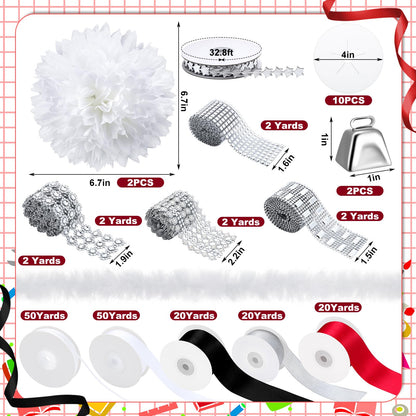 Thiccywoov Homecoming Mum Supplies Set 7'' Artificial Flower Paper Disc Backer Ribbon Home Coming Mum DIY Craft Kit for Homecoming Week Dancing Party King Queen Gift Decor (Red,Warm Style)