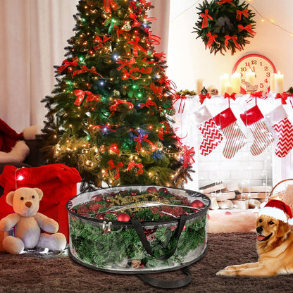 4 PCS Clear Wreath Storage Bag, 24x8 Inch Christmas Wreath Storage Container, Heavy Duty PVC Wreath Protector with Handle for Xmas Holiday Seasonal Wreath Garland (Black)