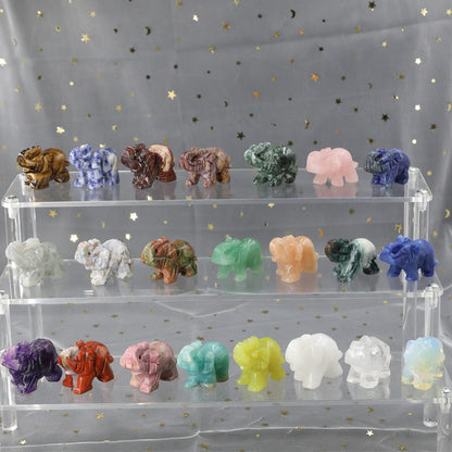 Wemeki Gemstone Elephant Figurines Mix 6PCS, Hand Carved Elephant Statue Healing Crystal Guardian Stones Figurines Statues Reiki Animal Stone for Home Decorations 1.5''