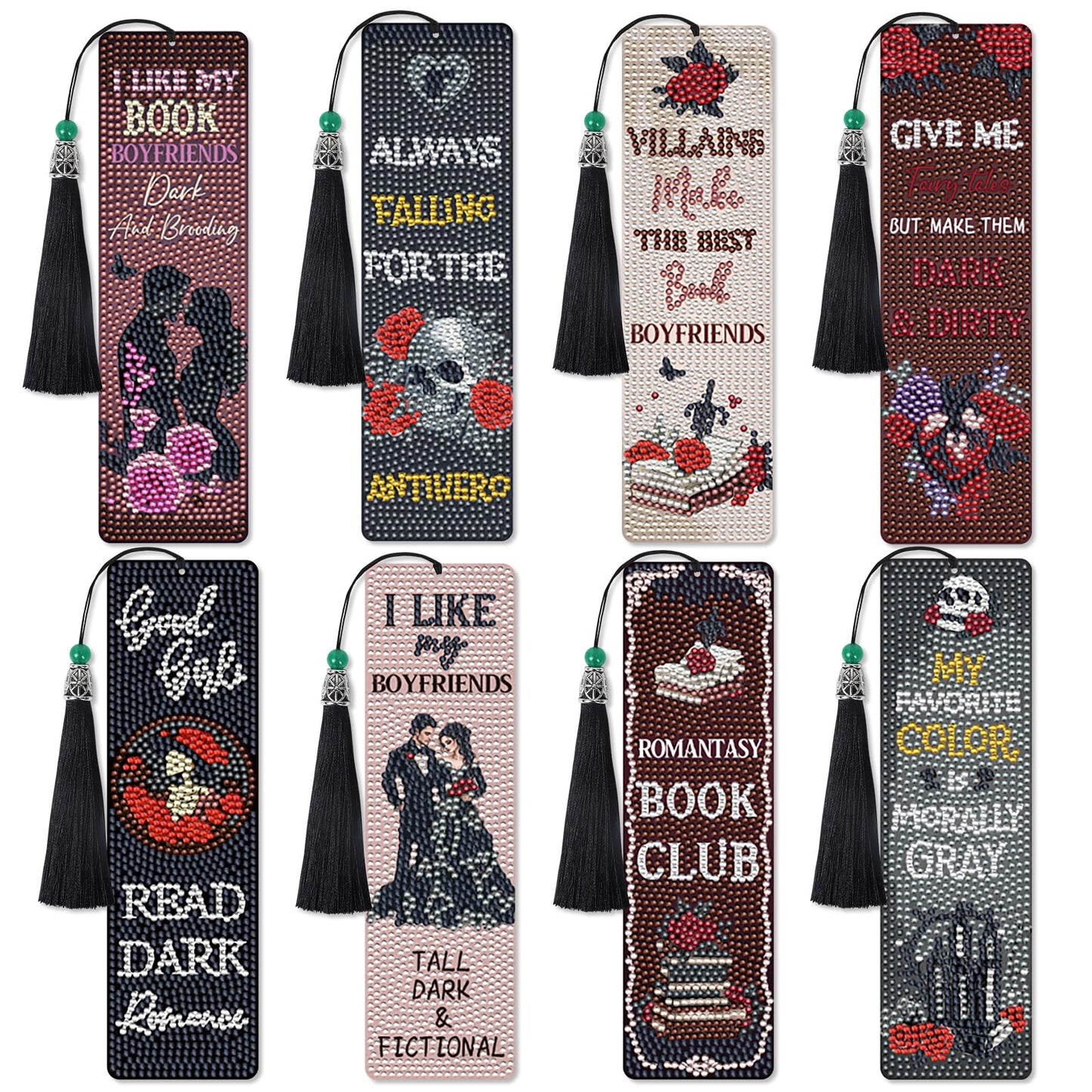 Sitsink Gothic Diamond Art Bookmarks - 8 Pcs Dark Romance Diamond Painting Bookmarks Horror Halloween Christmas Gifts for Women DIY Gem Art Rhinestone Crafts Kit for Women