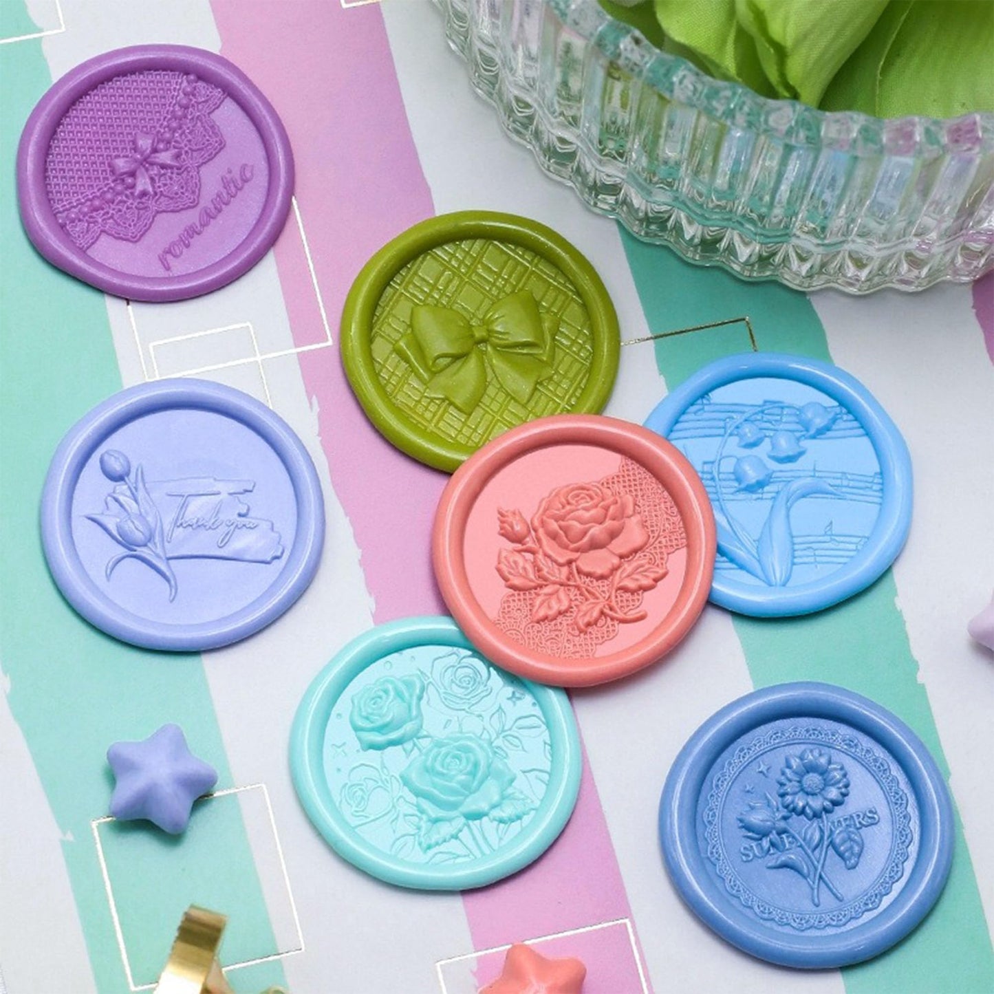 Ychostamp Wax Seal Stamp - Bow Sealing Wax Stamp,Ribbon and Checkered Pattern for Journaling, Holiday Cards, and Vintage Stationery (Bow Style B)