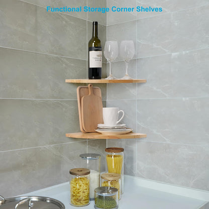 Set 2, (12 Inch, Waterproof Natural Wood Corner Wall Shelves of Rustic Wood Corner Floating Shelves with Cable Raceway