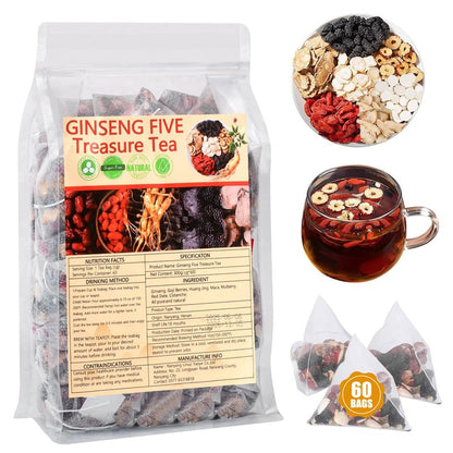 Kidney Tea 60 Bags Ginseng Six Treasure Tea Formula Traditional Chinese Herbal Kidney Cleanse Detox Repair for Women & Men